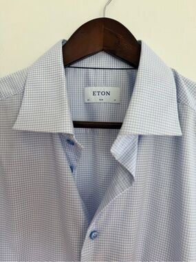 Eton Men's Light Blue Micro-Check Dress Shirt